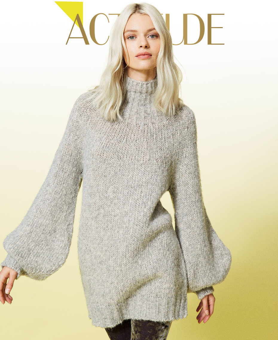 Turtleneck jumper with balloon sleeves Light Gray M&eacute;lange Woman 212AT3130-01