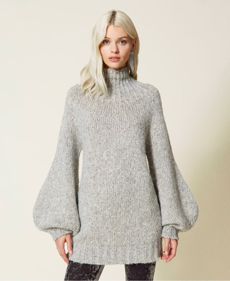 Turtleneck jumper with balloon sleeves Light Gray Mélange Woman 212AT3130-02