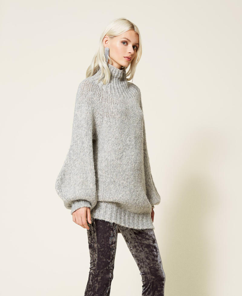 Turtleneck jumper with balloon sleeves Light Gray Mélange Woman 212AT3130-04