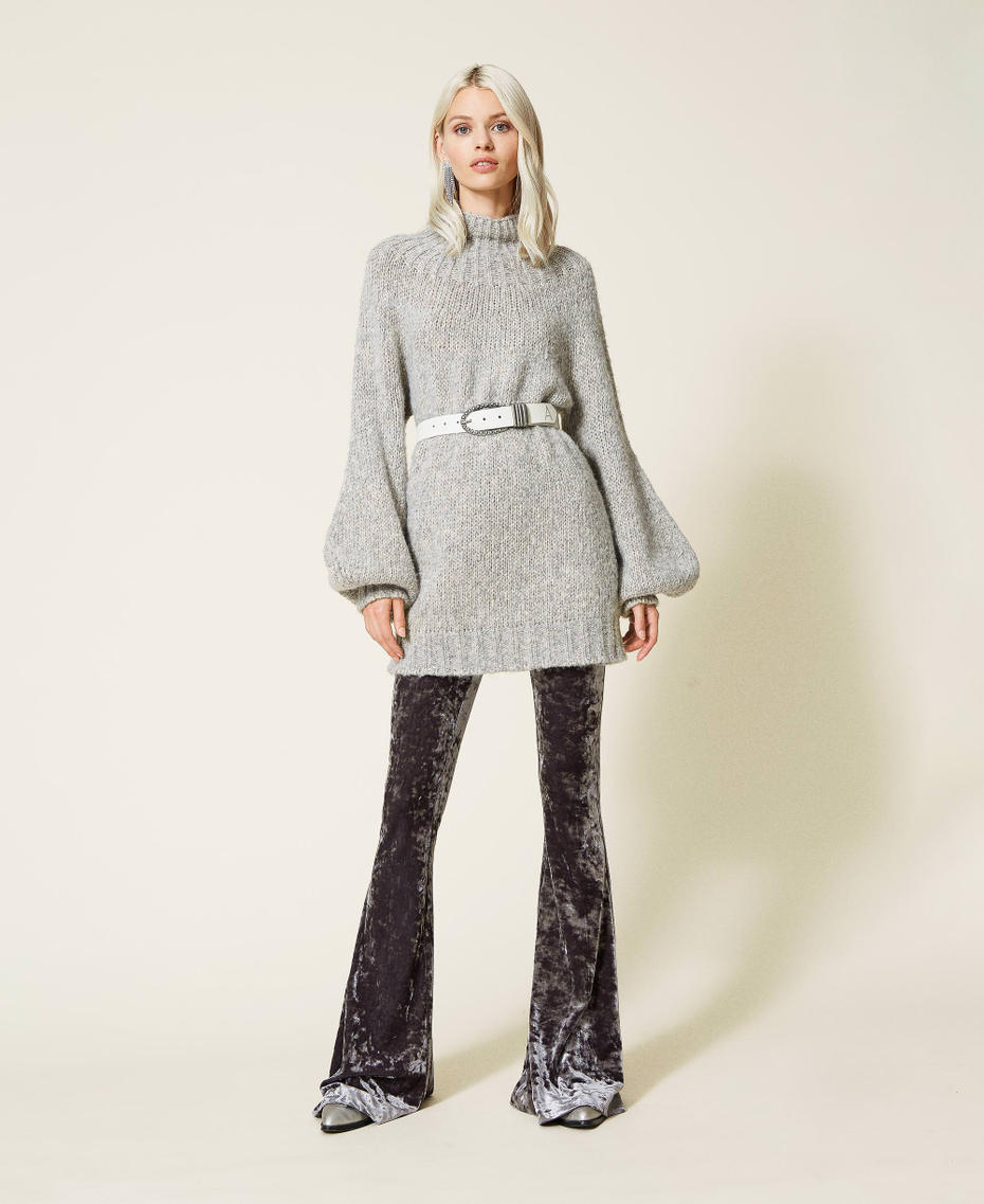 Turtleneck jumper with balloon sleeves Light Gray Mélange Woman 212AT3130-0T