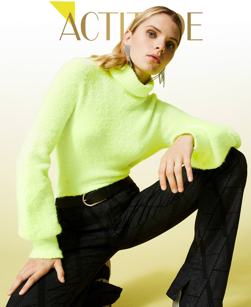 Boucl&eacute; turtleneck jumper Fluorescent Yellow Woman 212AT3140-01