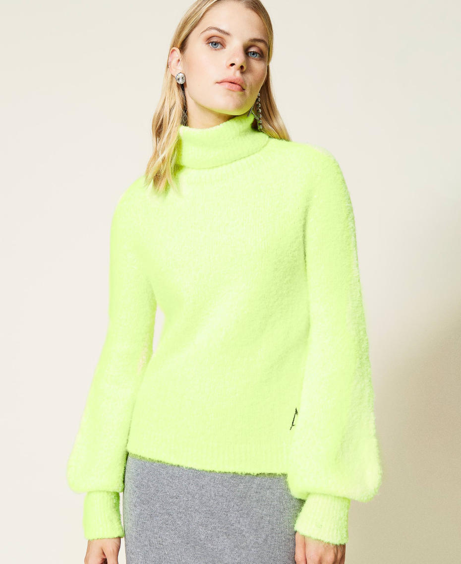 Boucl&eacute; turtleneck jumper Fluorescent Yellow Woman 212AT3140-05