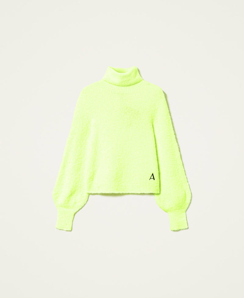 Boucl&eacute; turtleneck jumper Fluorescent Yellow Woman 212AT3140-0S