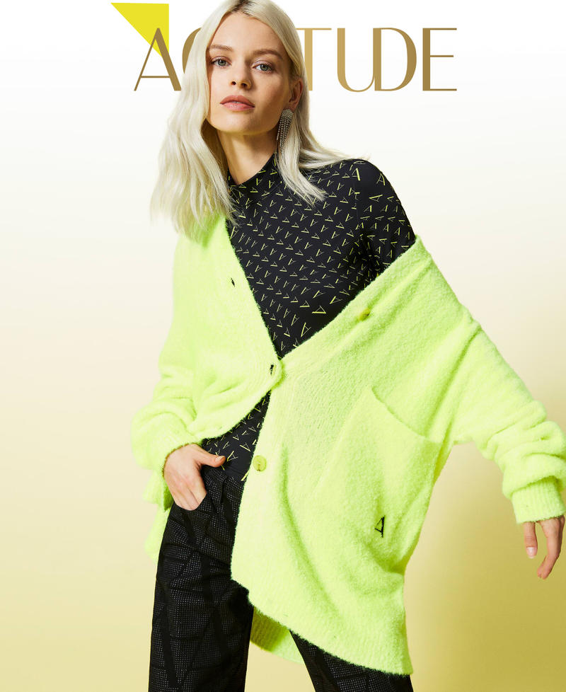 Boucl&eacute; cardigan Fluorescent Yellow Woman 212AT3141-01