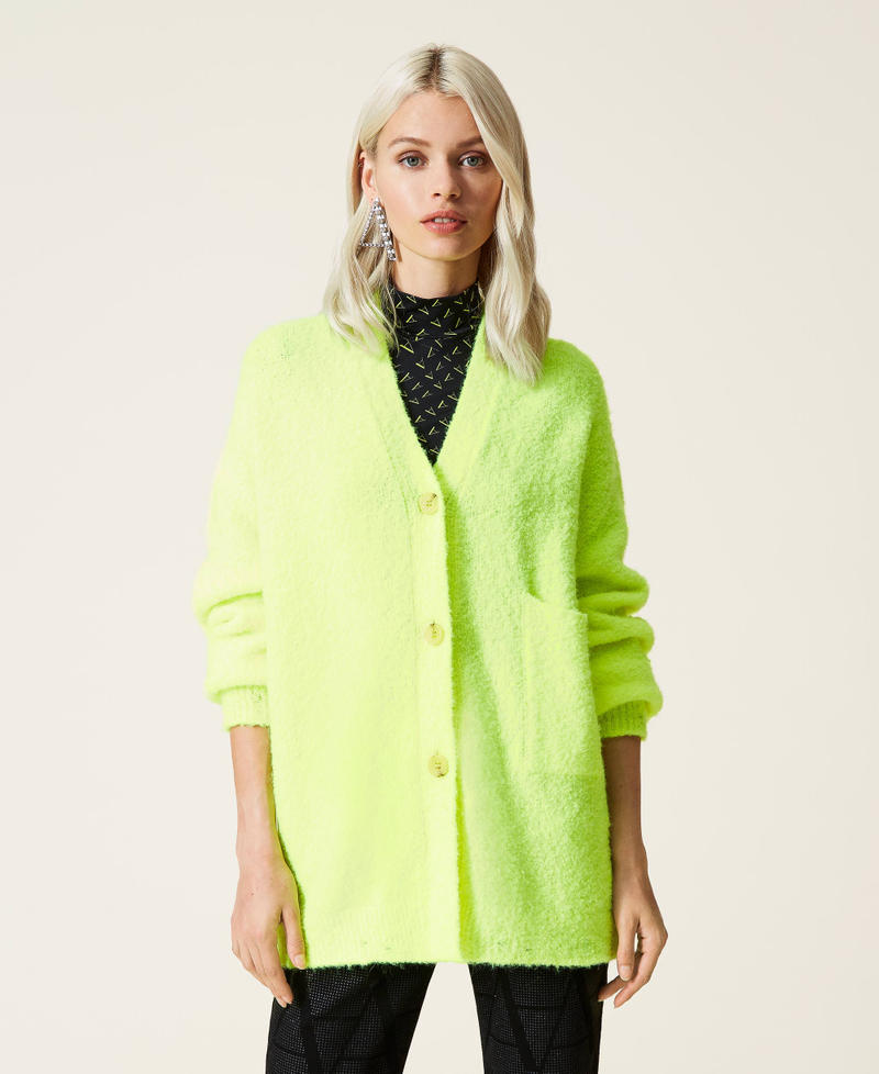 Boucl&eacute; cardigan Fluorescent Yellow Woman 212AT3141-02