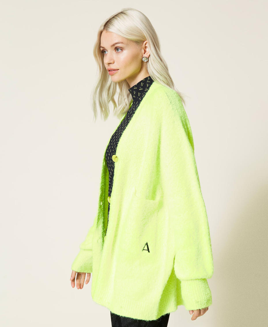 Boucl&eacute; cardigan Fluorescent Yellow Woman 212AT3141-04