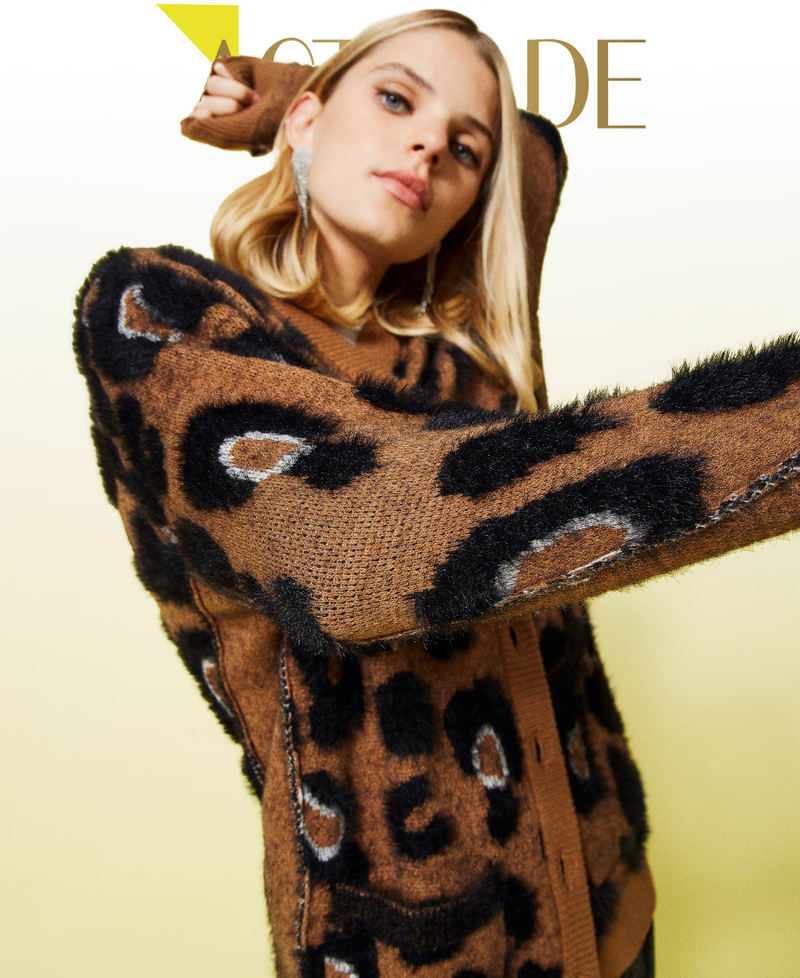 Animal print jacquard cardigan Leopard Spot Jacquard Woman 212AT3152-01