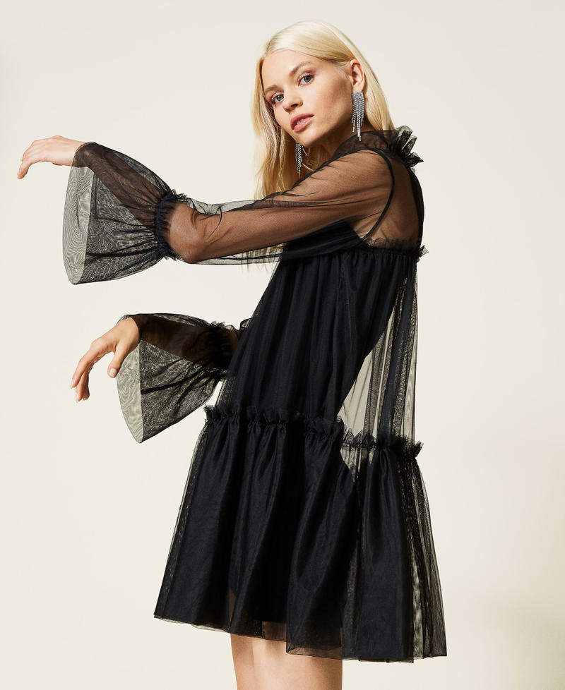 Tulle dress and knit slip Black Woman 212AT3170-05