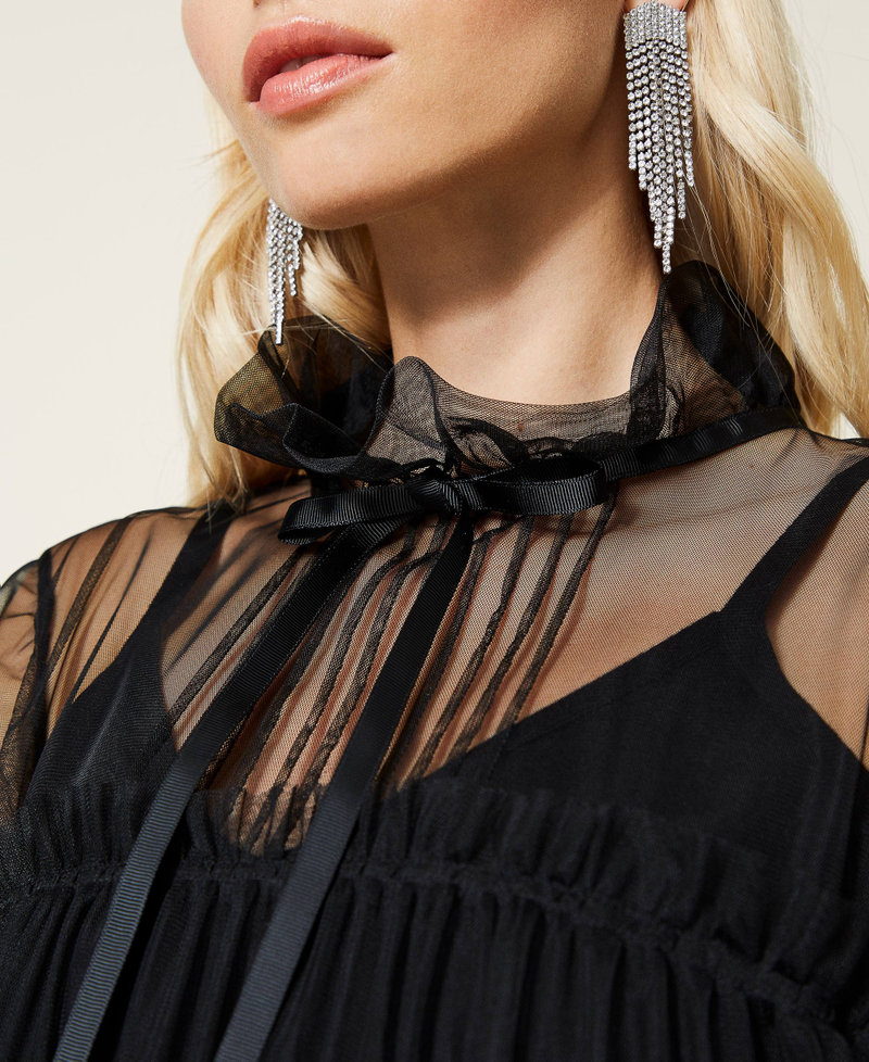 Tulle dress and knit slip Black Woman 212AT3170-06