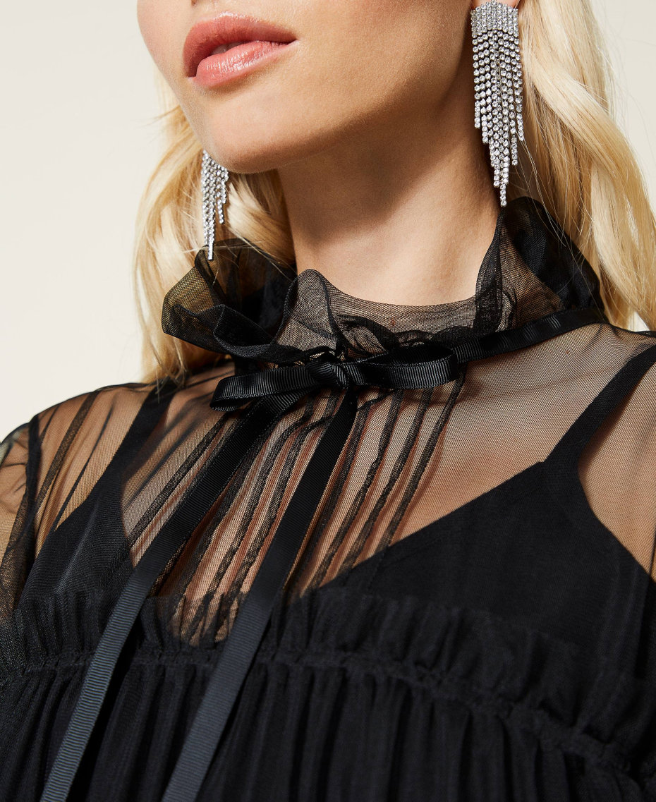 Tulle dress and knit slip Black Woman 212AT3170-06