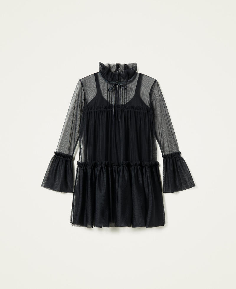 Платье из тюля с трикотажной комбинацией Черный женщина 212AT3170-0S
