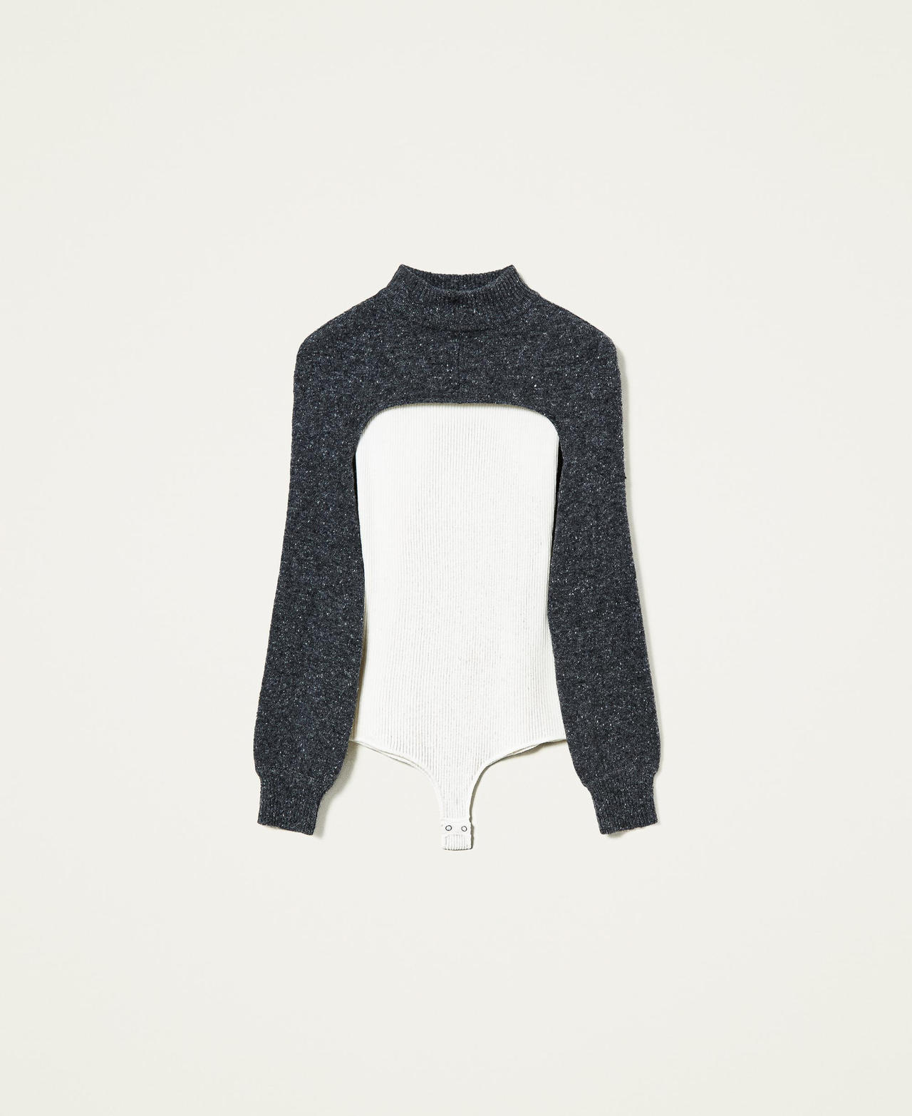 Body a costine e coprispalle Bicolor Grigio "Magnete" / Bianco "Madreperla" Donna 212AT3211-0S