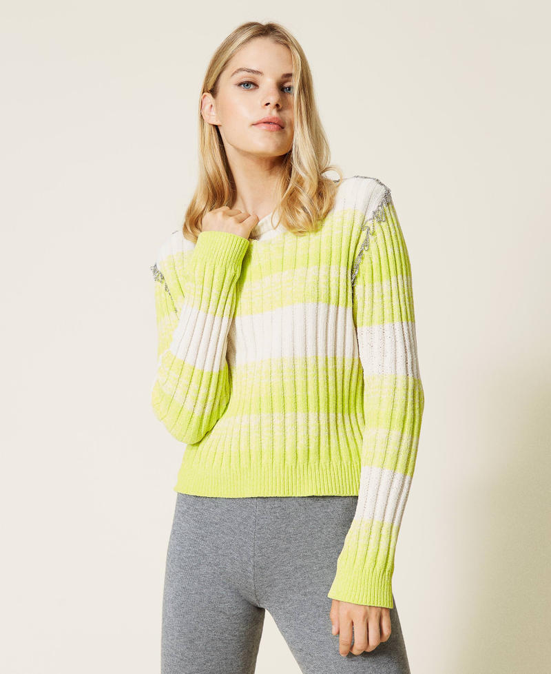 'Niter' chenille jumper with embroidery Two-tone Mother of Pearl / Neon Yellow Woman 212AT3220-02