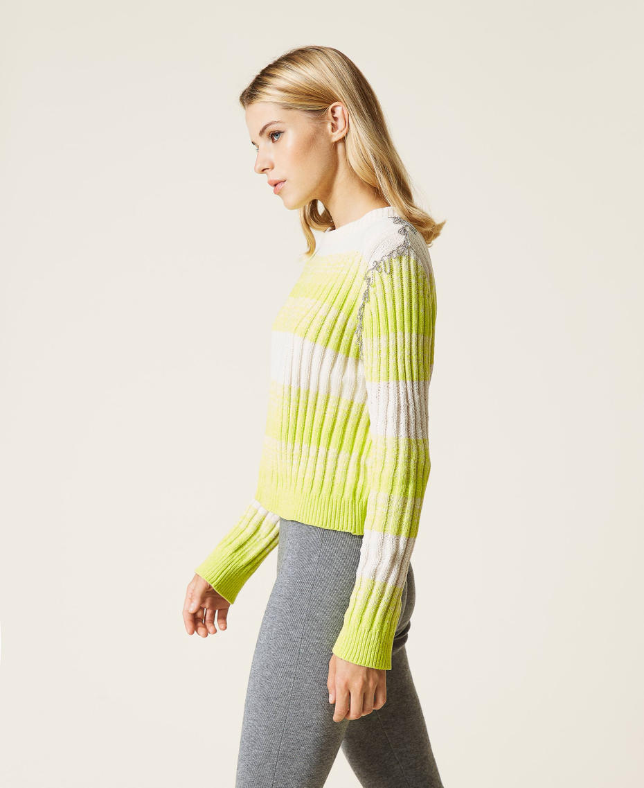'Niter' chenille jumper with embroidery Two-tone Mother of Pearl / Neon Yellow Woman 212AT3220-03