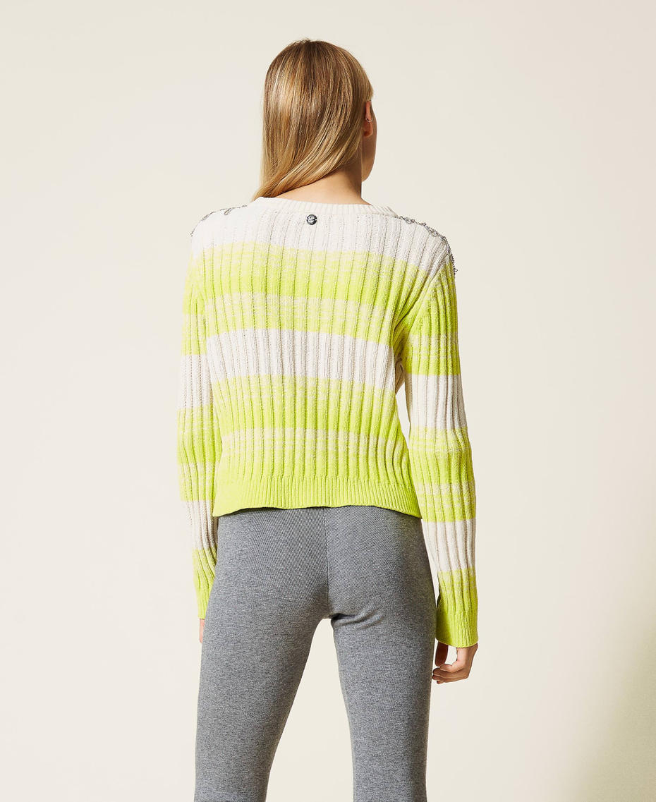 'Niter' chenille jumper with embroidery Two-tone Mother of Pearl / Neon Yellow Woman 212AT3220-04