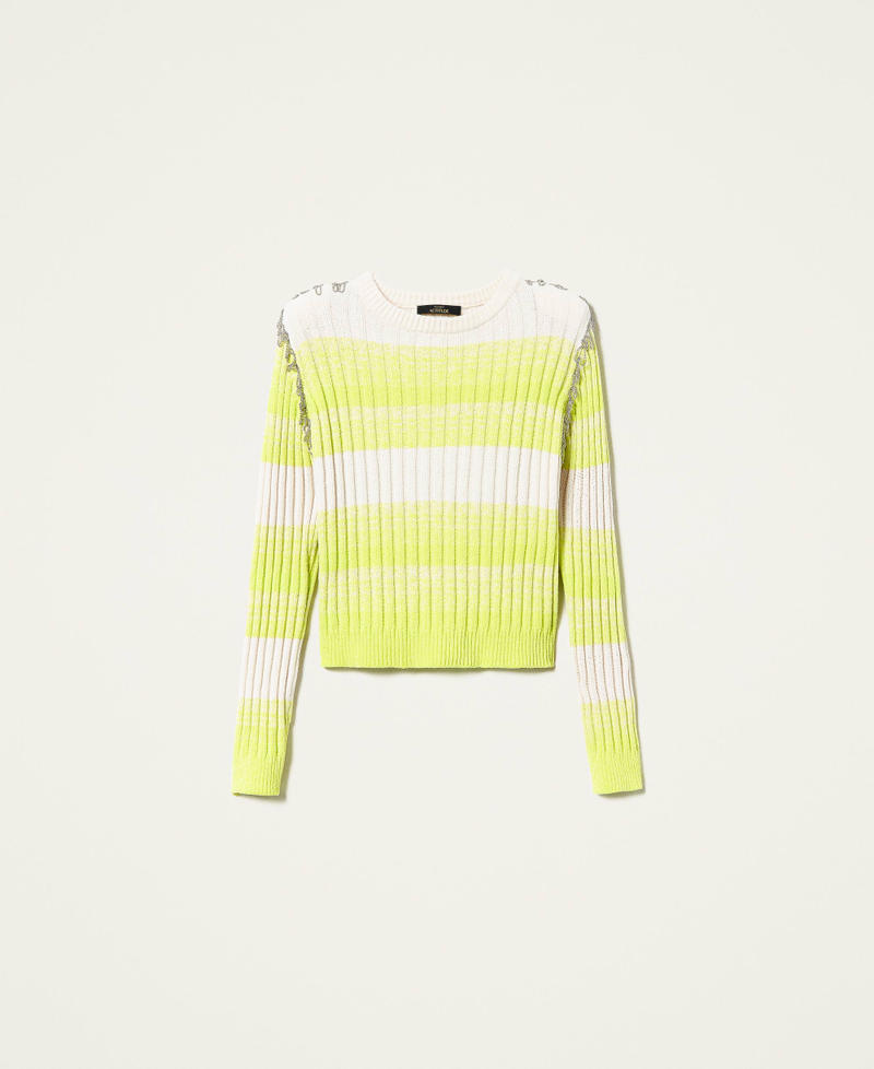 'Niter' chenille jumper with embroidery Two-tone Mother of Pearl / Neon Yellow Woman 212AT3220-0S