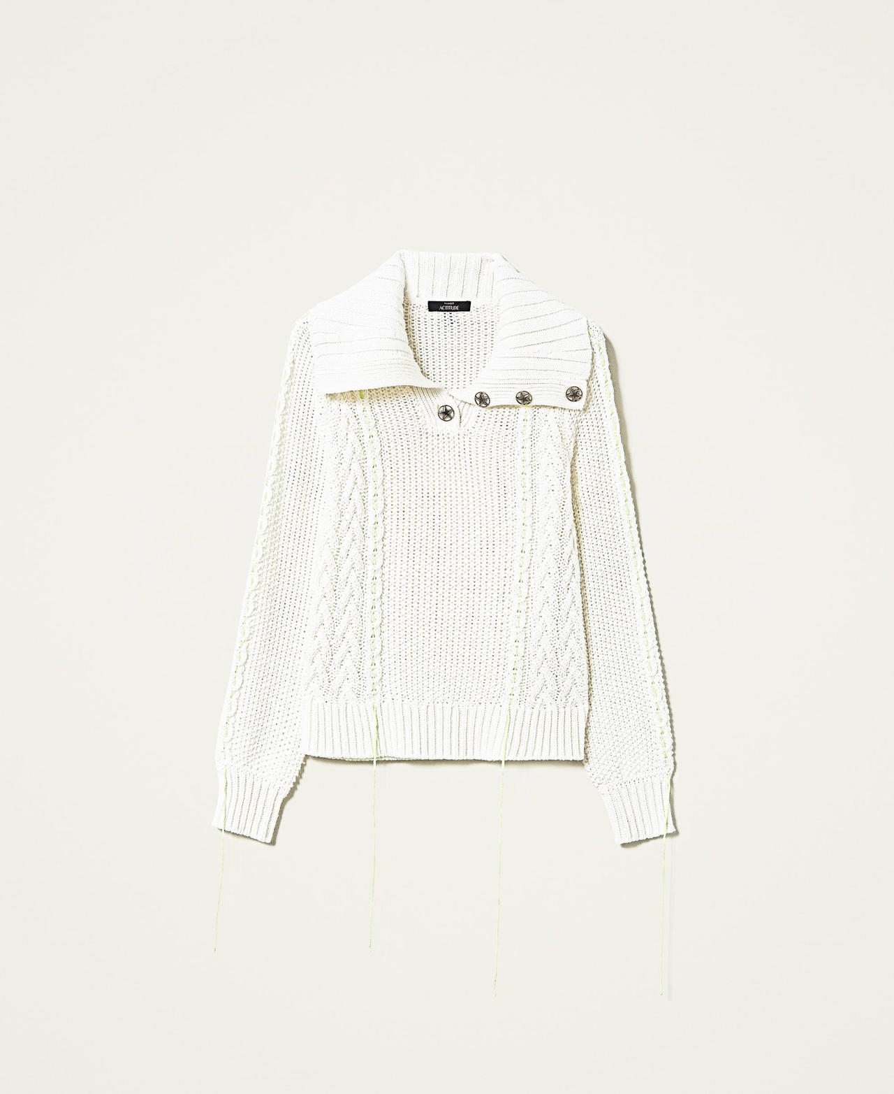 Pull en laine m&eacute;lang&eacute;e avec boutonni&egrave;re Nacre Femme 212AT3230-0S