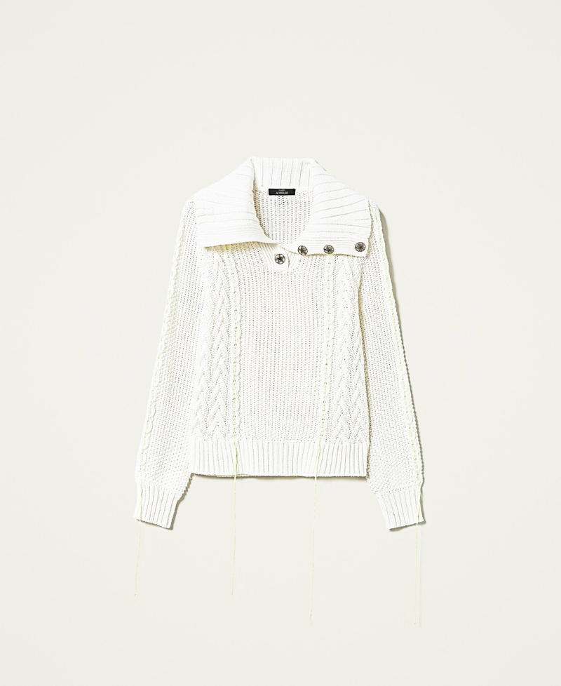 Pull en laine m&eacute;lang&eacute;e avec boutonni&egrave;re Nacre Femme 212AT3230-0S