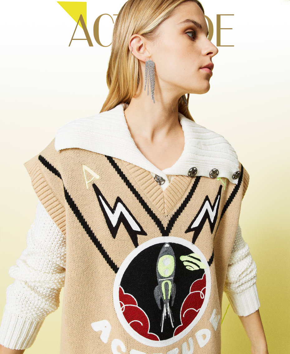 &lsquo;Heliodor&rsquo; jacquard wool blend gilet "Ginger Root&rdquo; Beige Woman 212AT3270-01