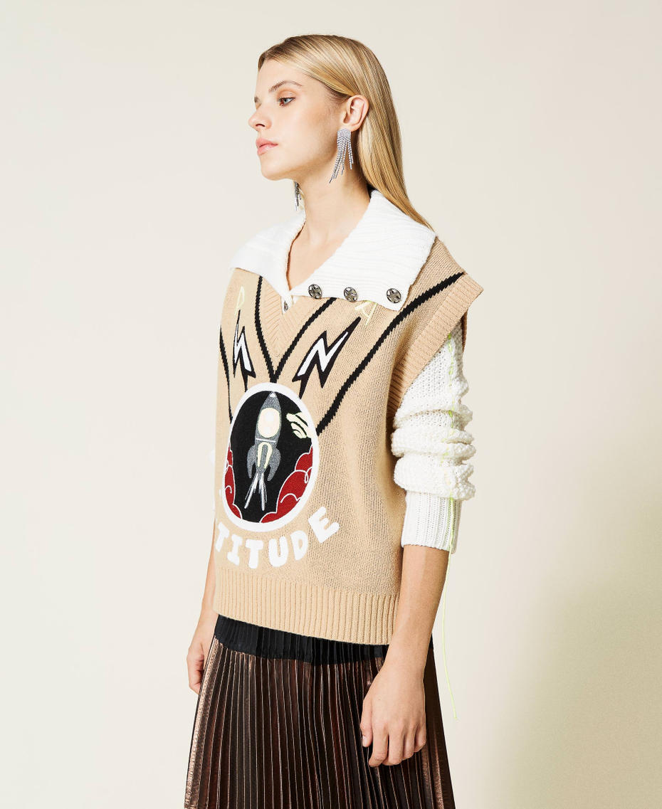 &lsquo;Heliodor&rsquo; jacquard wool blend gilet "Ginger Root&rdquo; Beige Woman 212AT3270-03