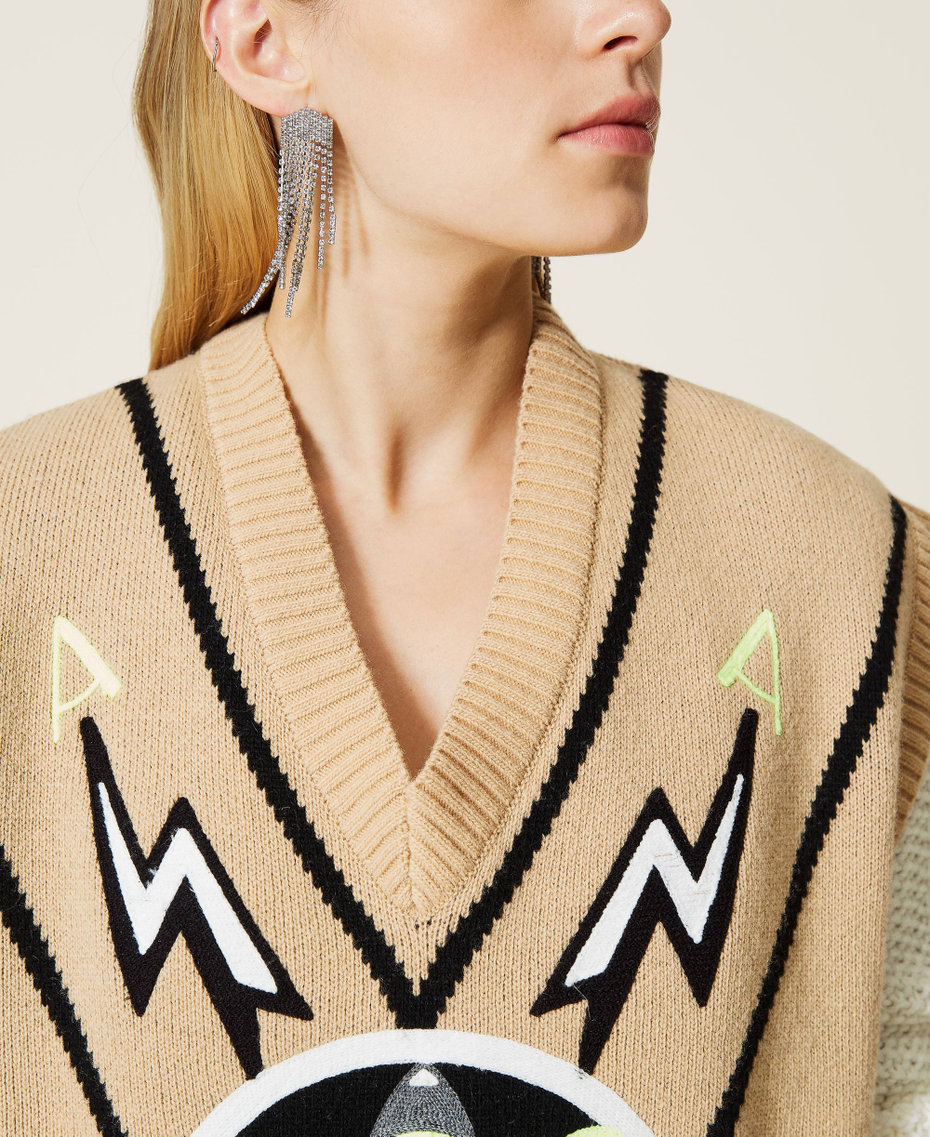 &lsquo;Heliodor&rsquo; jacquard wool blend gilet "Ginger Root&rdquo; Beige Woman 212AT3270-05