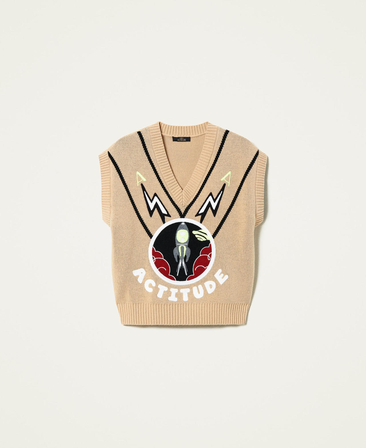 &lsquo;Heliodor&rsquo; jacquard wool blend gilet "Ginger Root&rdquo; Beige Woman 212AT3270-0S