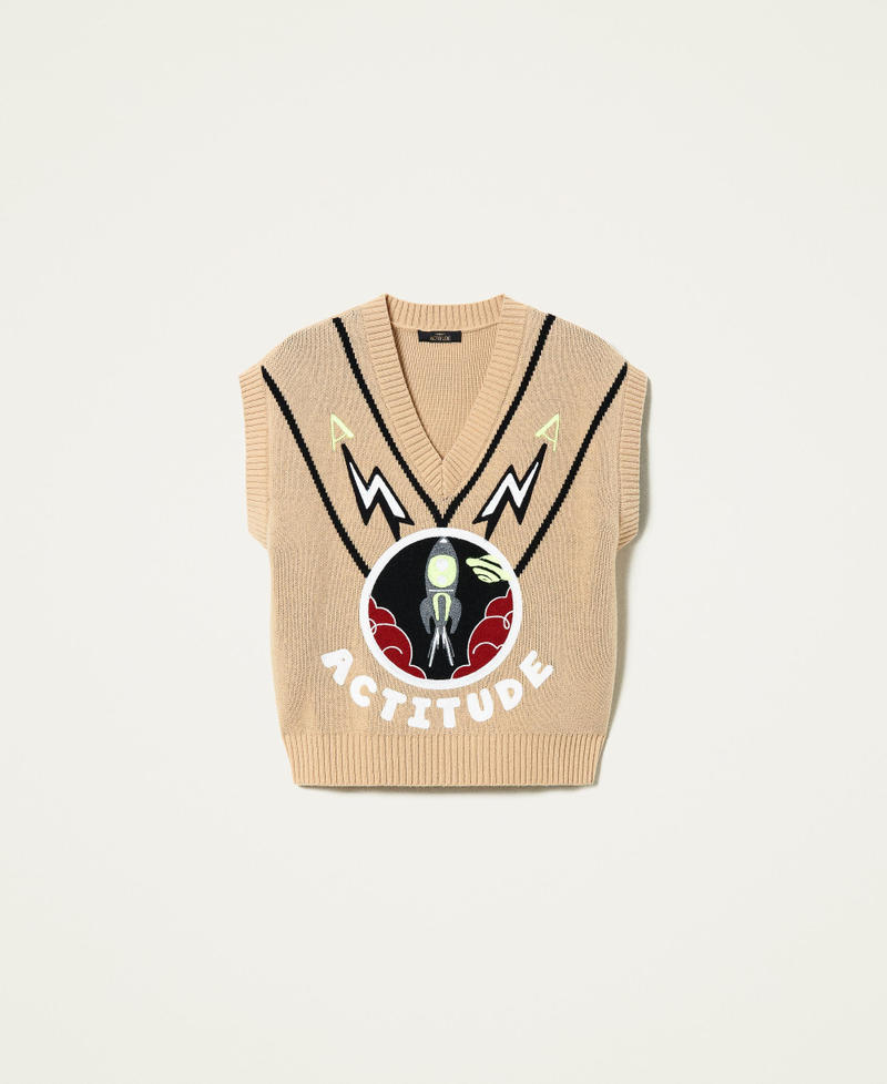 &lsquo;Heliodor&rsquo; jacquard wool blend gilet "Ginger Root&rdquo; Beige Woman 212AT3270-0S