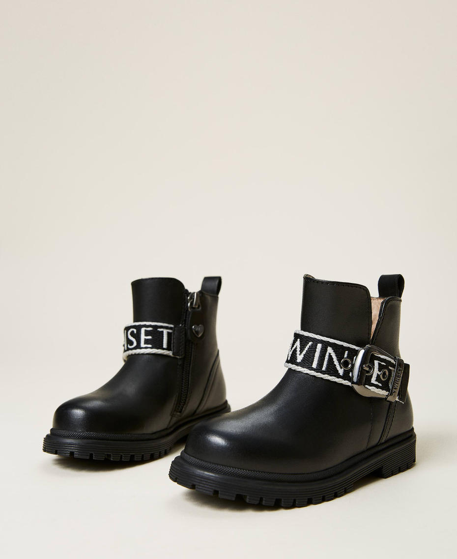 Leather biker boots with logo Black Girl 212GCB010-01