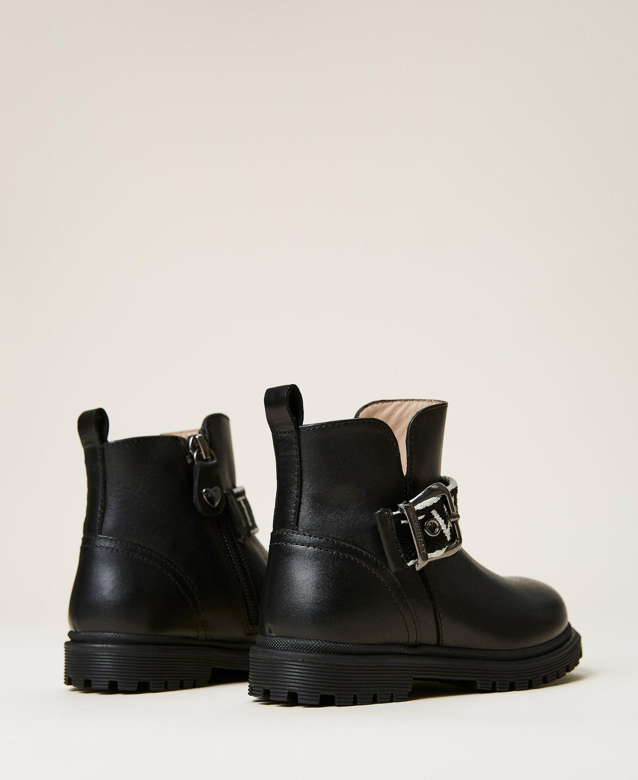 Leather biker boots with logo Black Girl 212GCB010-02