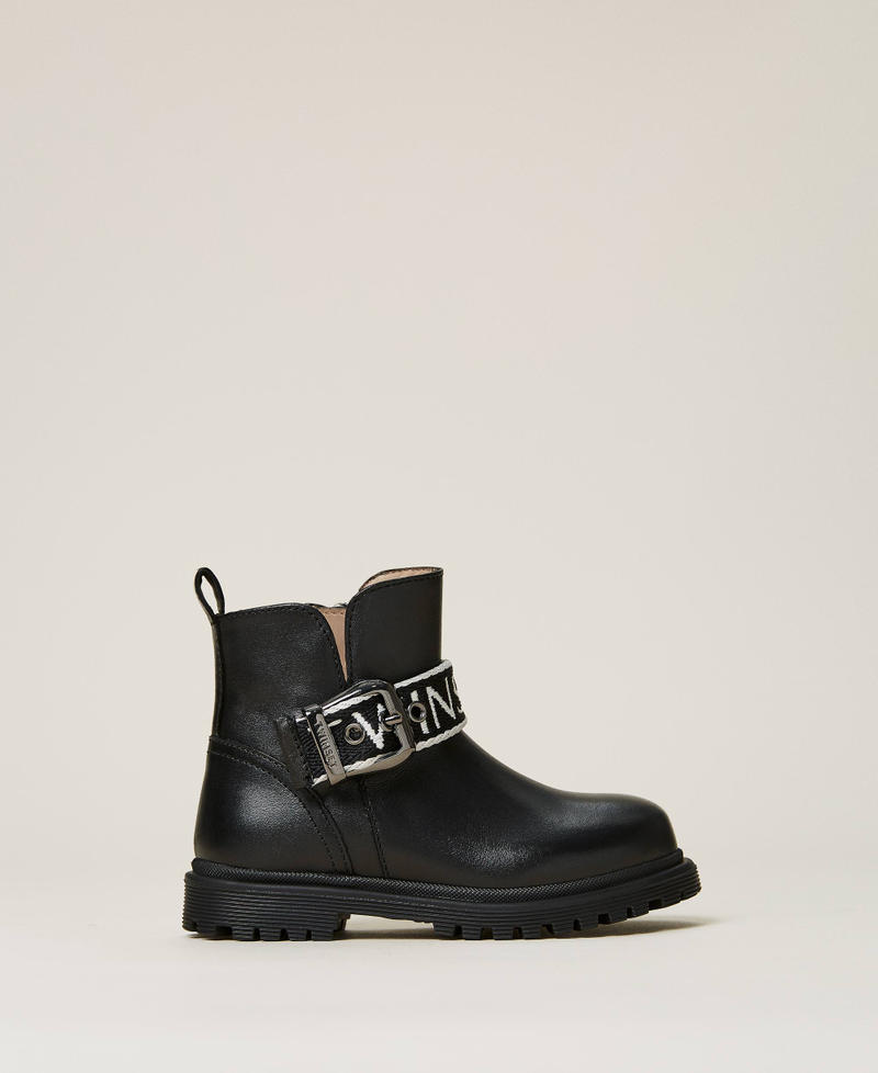 Leather biker boots with logo Black Girl 212GCB010-03