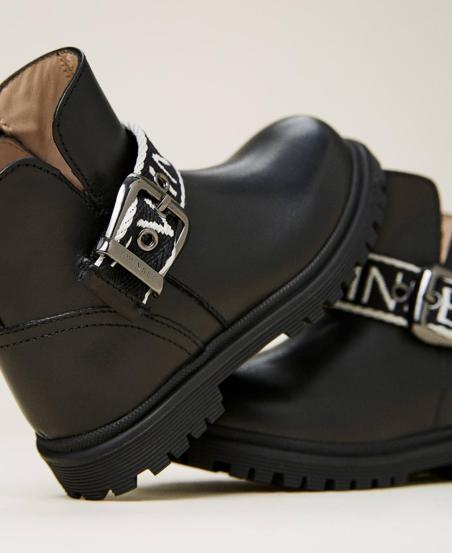 Leather biker boots with logo Black Girl 212GCB010-04