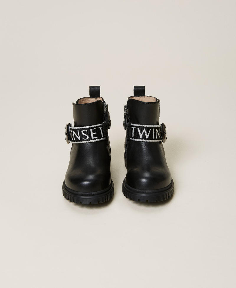 Leather biker boots with logo Black Girl 212GCB010-05