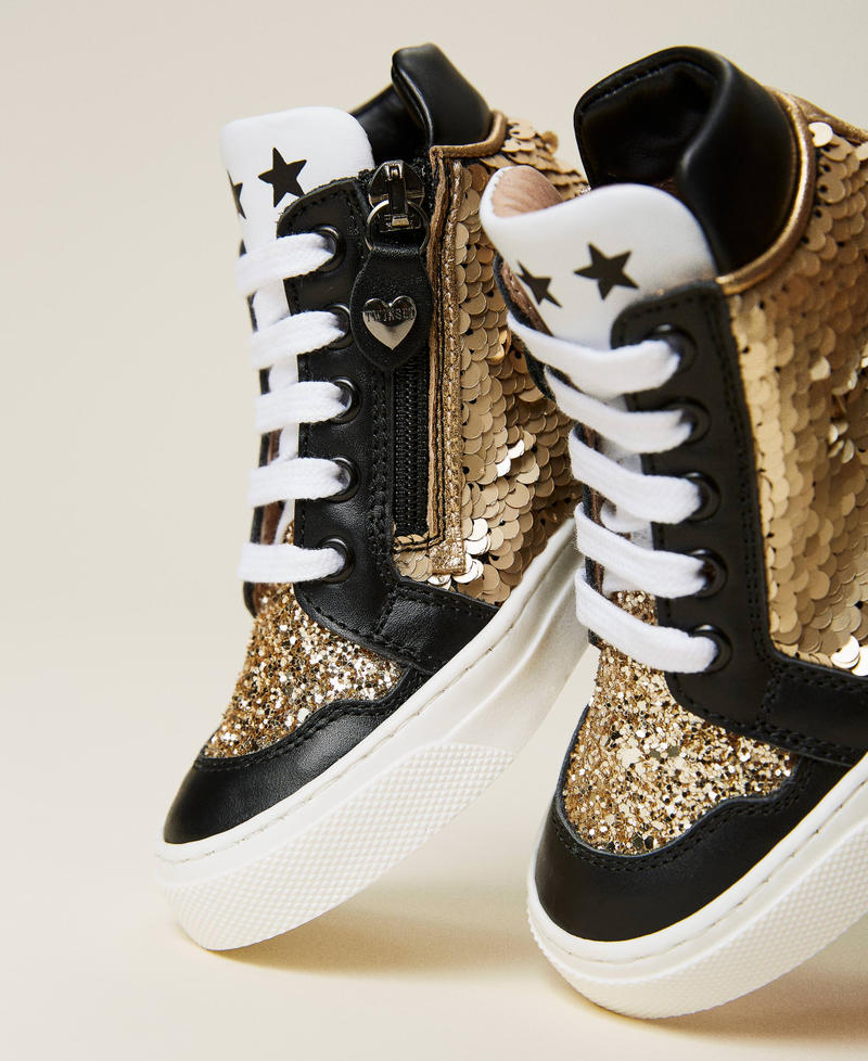 Sneakers in pelle con paillettes Multicolor Oro Bambina 212GCB040-01