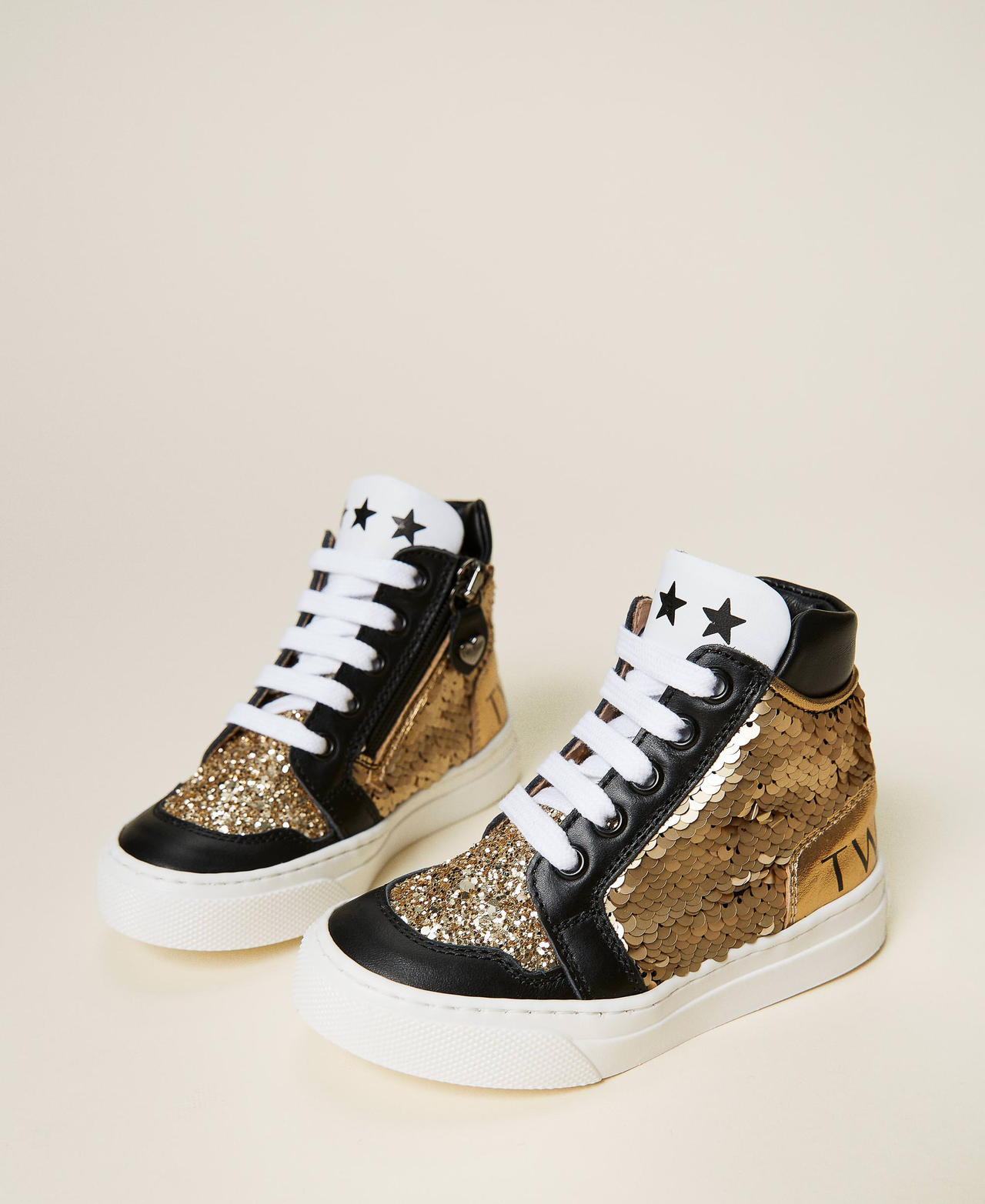 Sneakers in pelle con paillettes Multicolor Oro Bambina 212GCB040-02