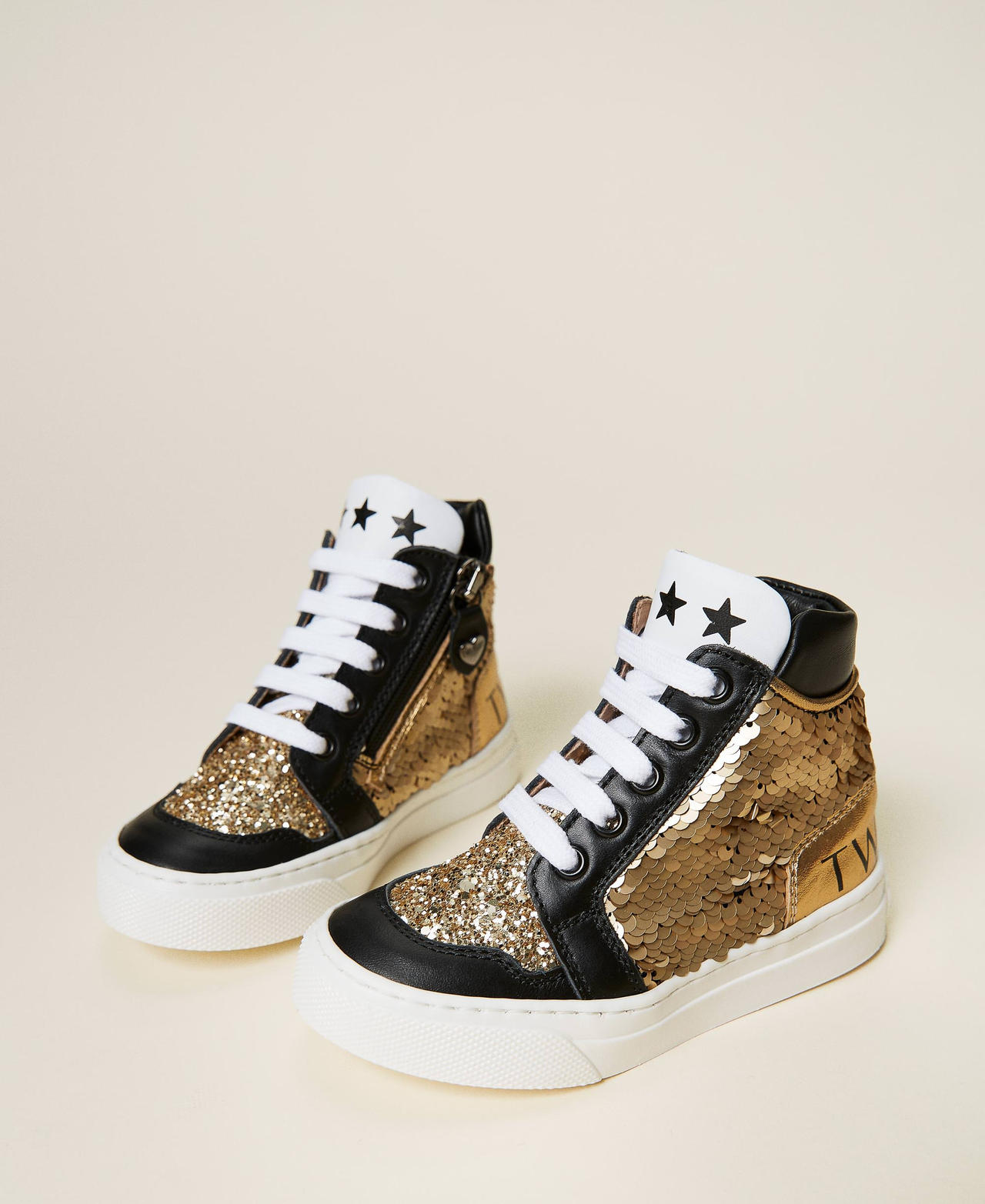 Leather trainers with sequins Gold Multicolour Girl 212GCB040-02