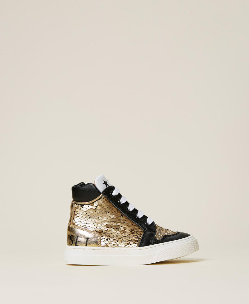 Sneakers in pelle con paillettes Multicolor Oro Bambina 212GCB040-03