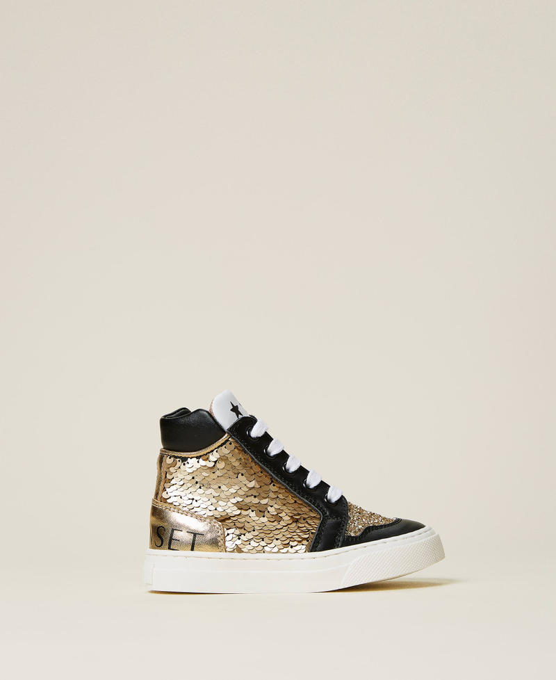 Leather trainers with sequins Gold Multicolour Girl 212GCB040-03