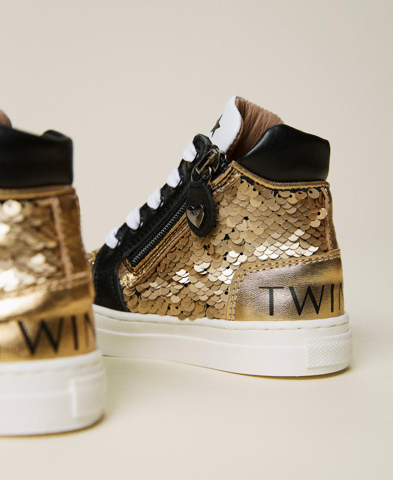 Leather trainers with sequins Gold Multicolour Girl 212GCB040-04
