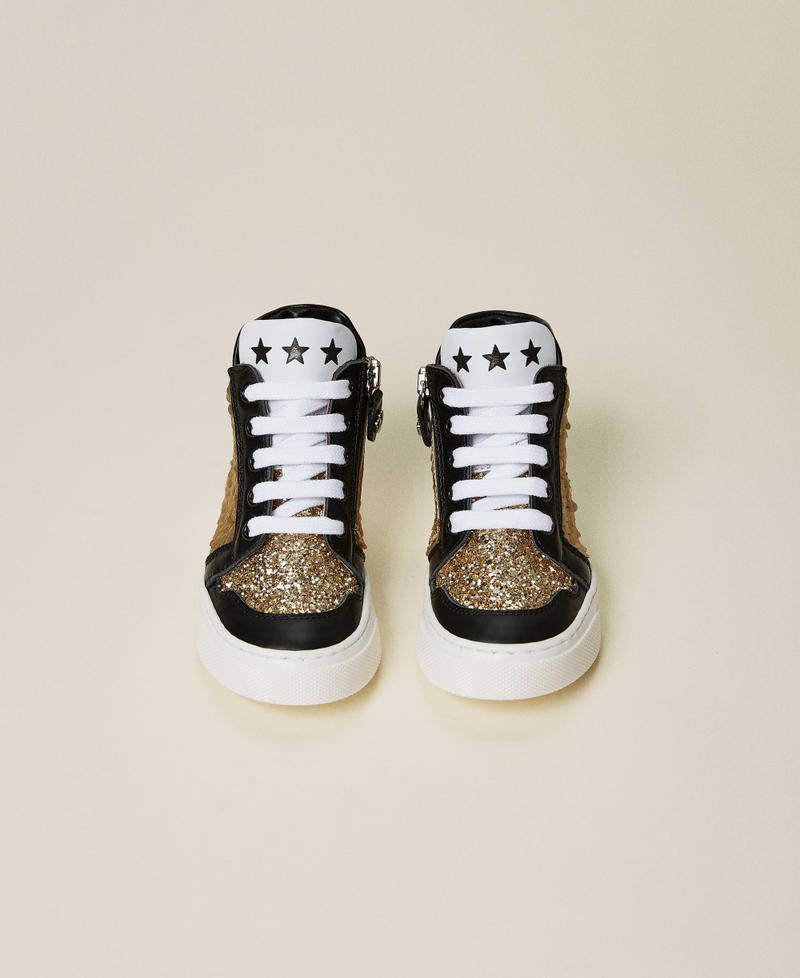 Sneakers in pelle con paillettes Multicolor Oro Bambina 212GCB040-05