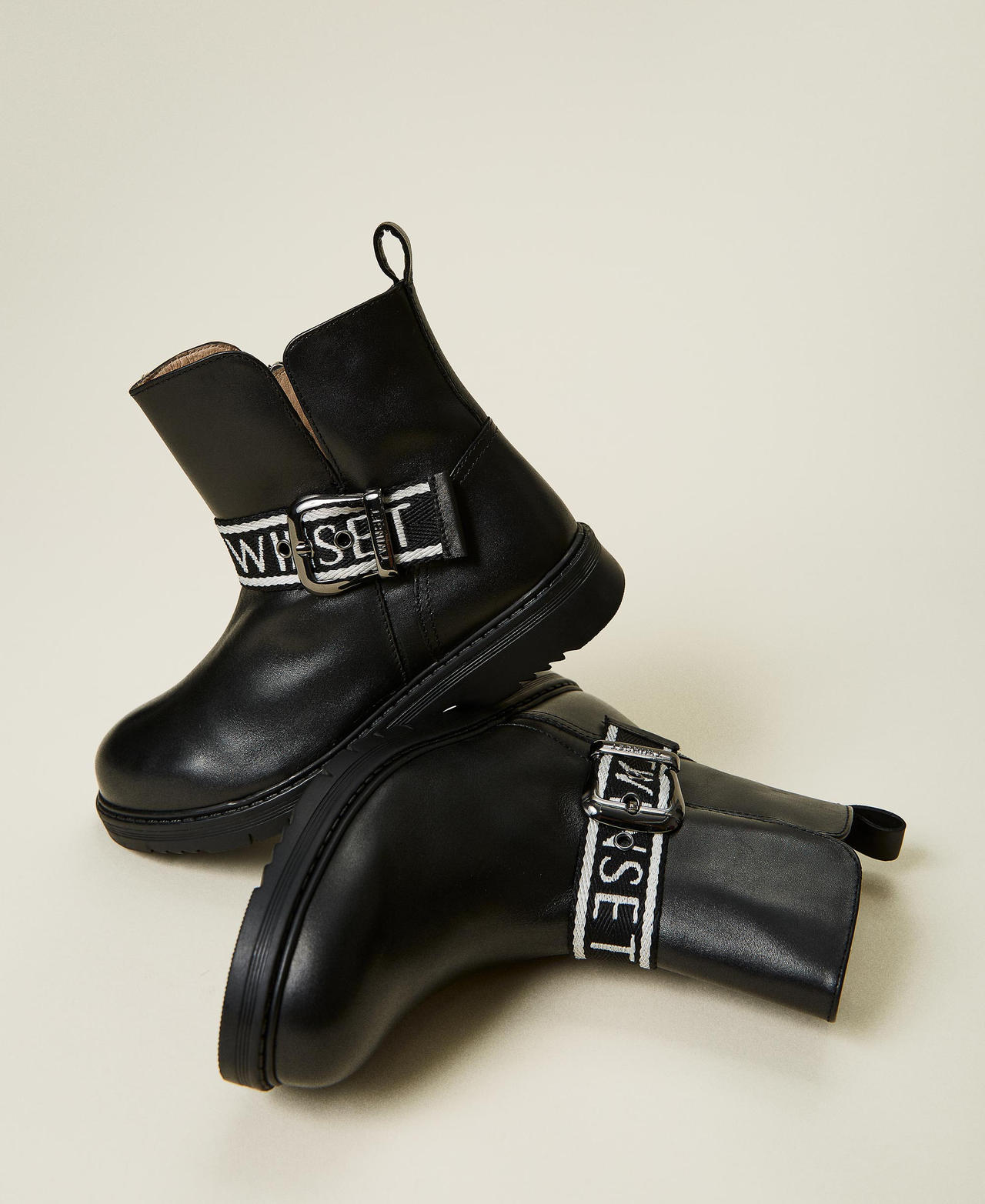 Botas moteras de piel con logotipo Negro Ni&ntilde;a 212GCJ010-02