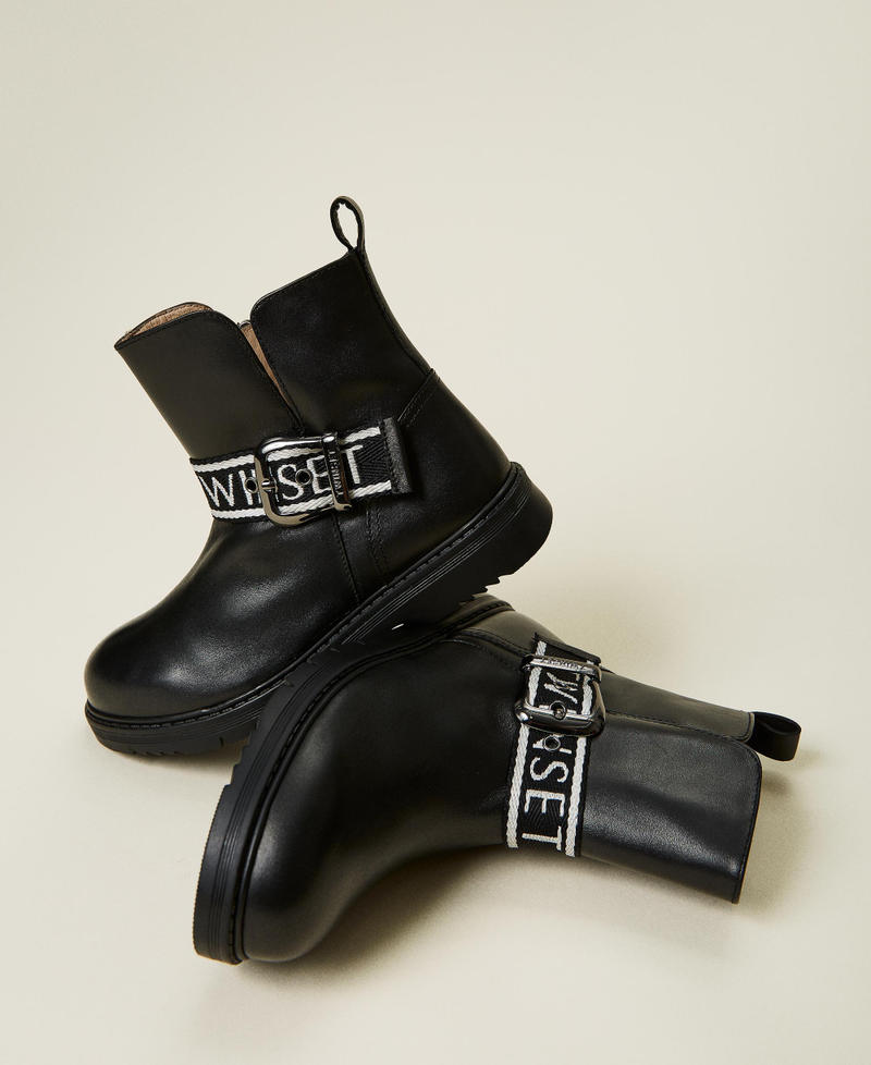 Botas moteras de piel con logotipo Negro Ni&ntilde;a 212GCJ010-02