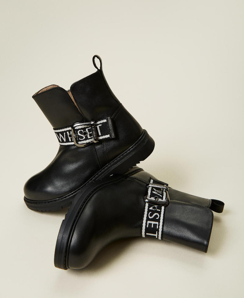 Leather biker boots with logo Black Girl 212GCJ010-02