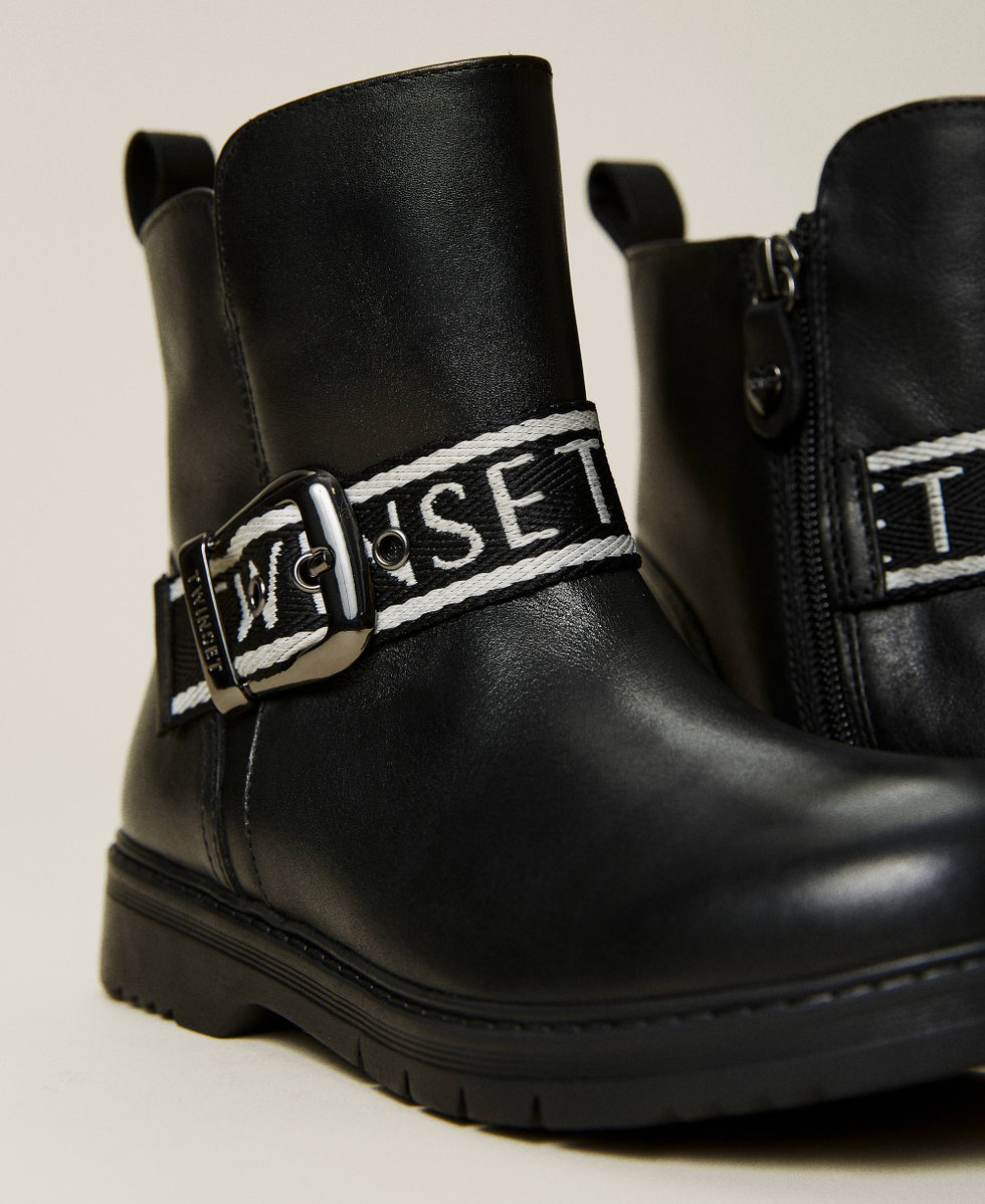 Botas moteras piel con logotipo Niño, Negro | TWINSET Milano