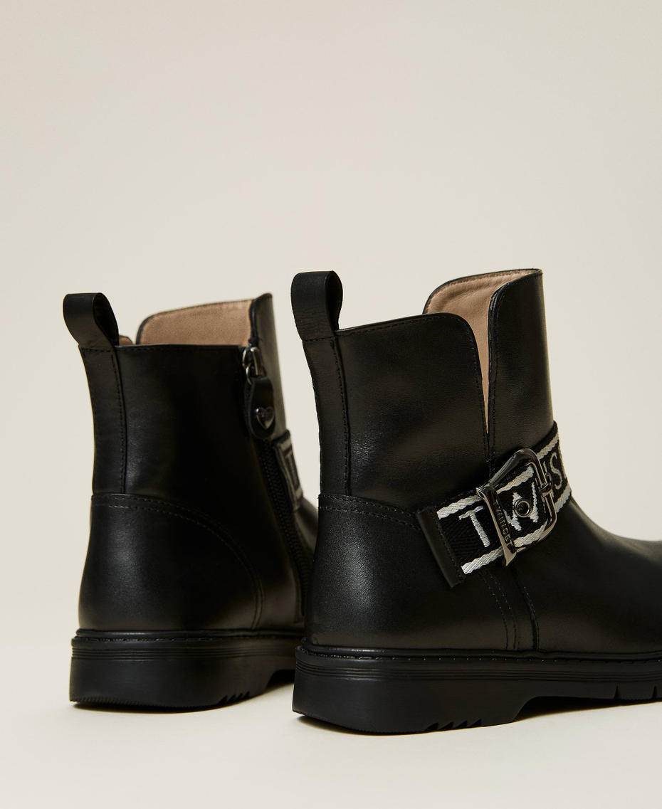 Botas moteras de piel con logotipo Negro Ni&ntilde;a 212GCJ010-04