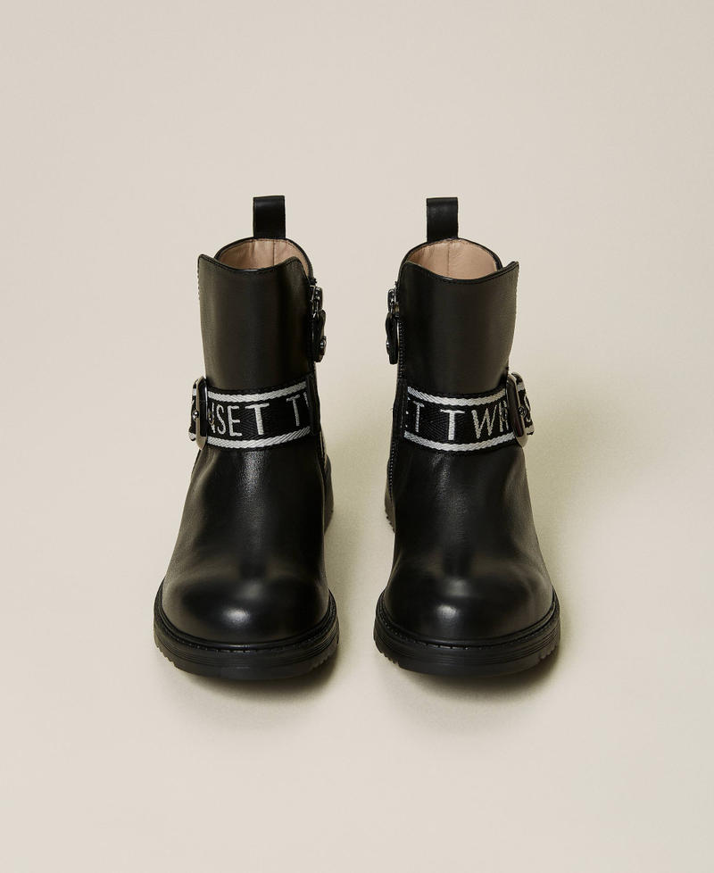 Botas moteras de piel con logotipo Negro Ni&ntilde;a 212GCJ010-05
