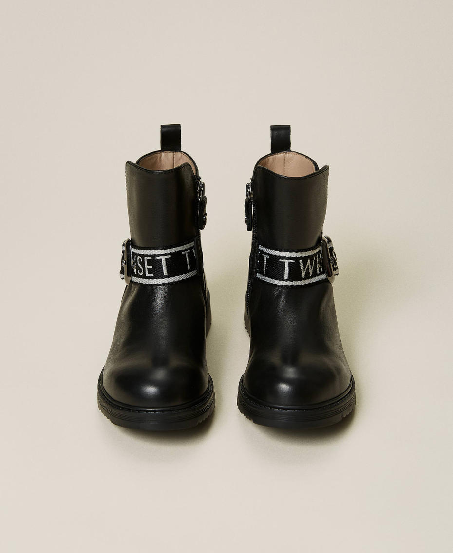 Botas moteras de piel con logotipo Negro Ni&ntilde;a 212GCJ010-05