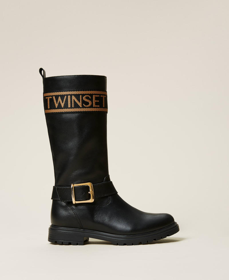 Stiefel aus Leder mit Logo Schwarz M&auml;dchen 212GCJ016-01