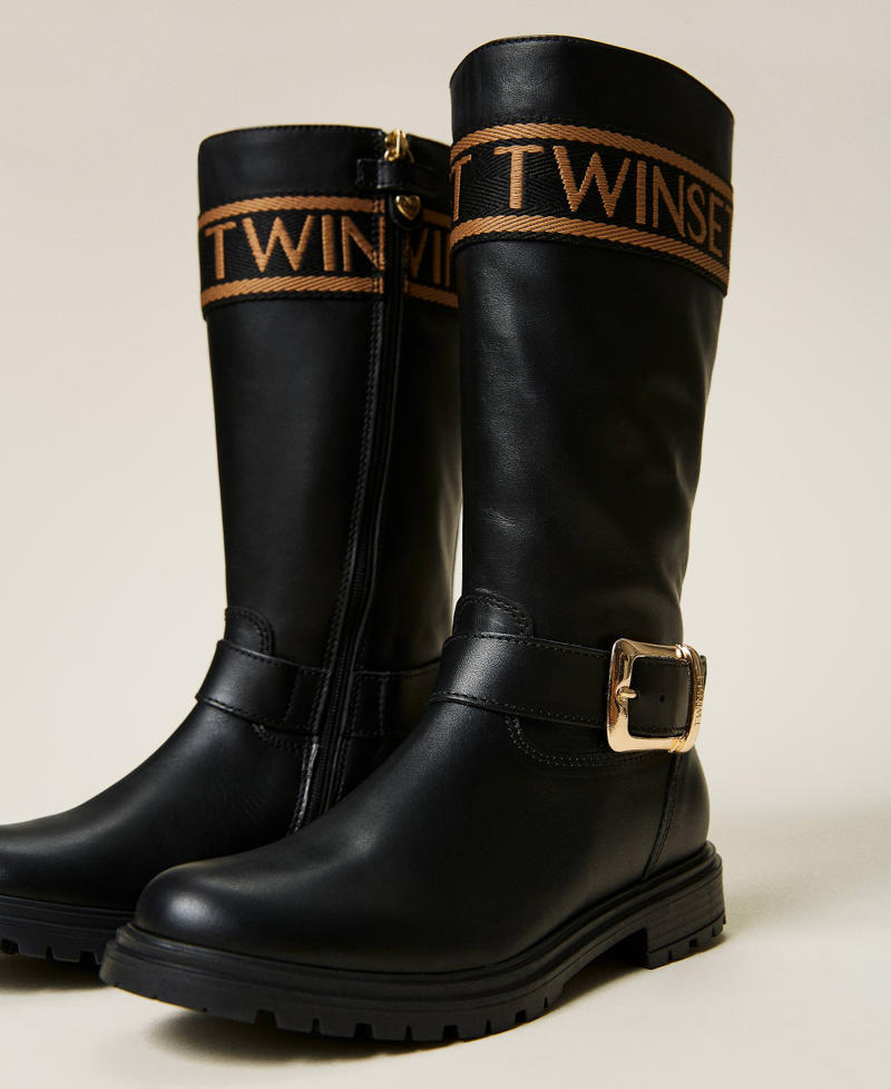 Stiefel aus Leder mit Logo Schwarz M&auml;dchen 212GCJ016-02