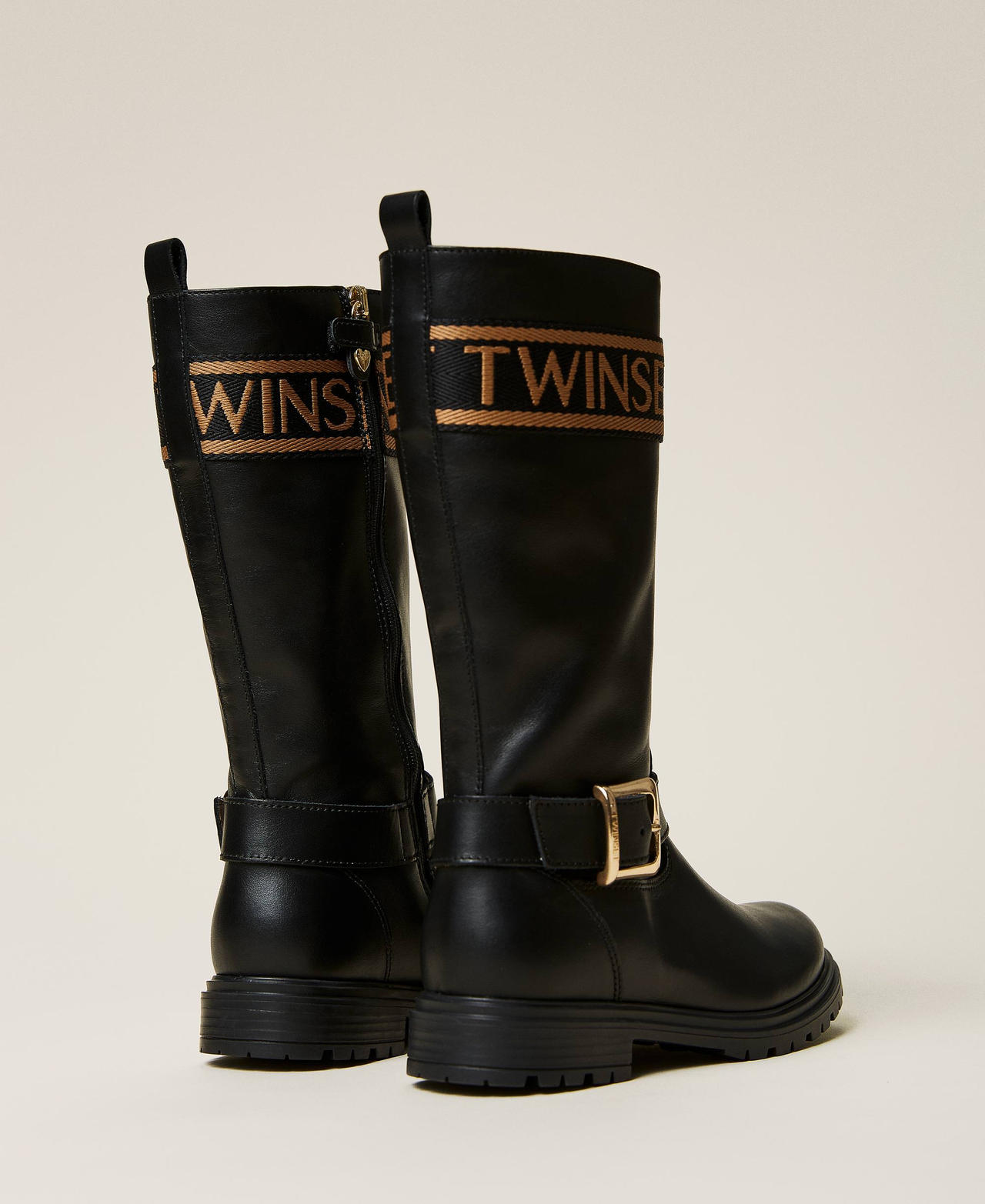 Stiefel aus Leder mit Logo Schwarz M&auml;dchen 212GCJ016-03