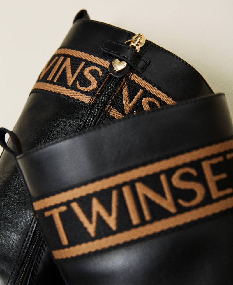 Stiefel aus Leder mit Logo Schwarz M&auml;dchen 212GCJ016-04